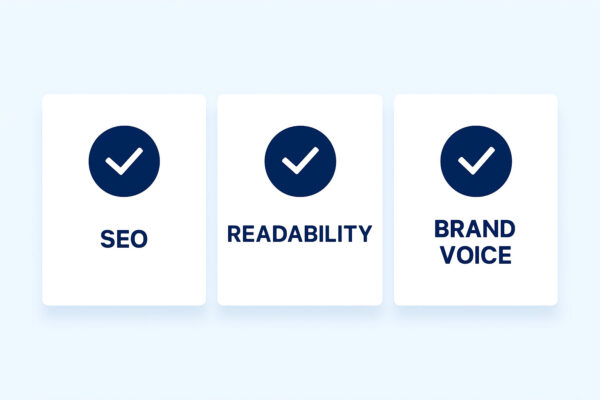 Checklist graphic showing SEO, readability, and brand voice approval
