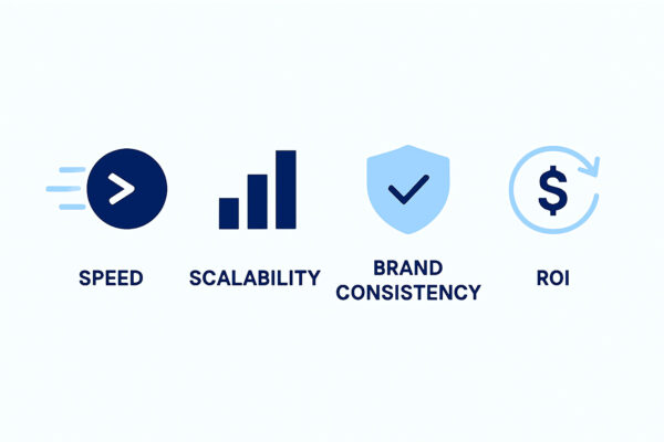 Icons representing speed, scalability, brand consistency, and ROI