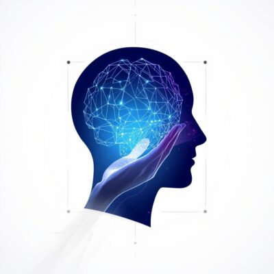 Illustration of a human silhouette with a glowing neural network, representing AI and machine learning fundamentals.